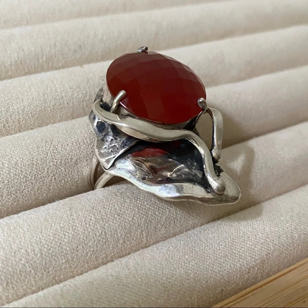 Sterling Silver Large Carnelian Stone Ring - Picture 14 of 16